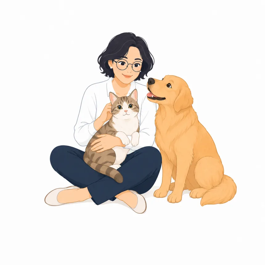 ペット防災カード Rescue Pet Card — 飼い主と猫・犬のイラスト