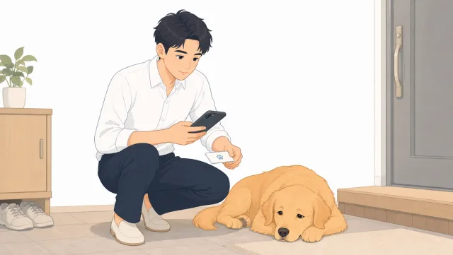 ペットの医療緊急時にカードをスキャンするイラスト